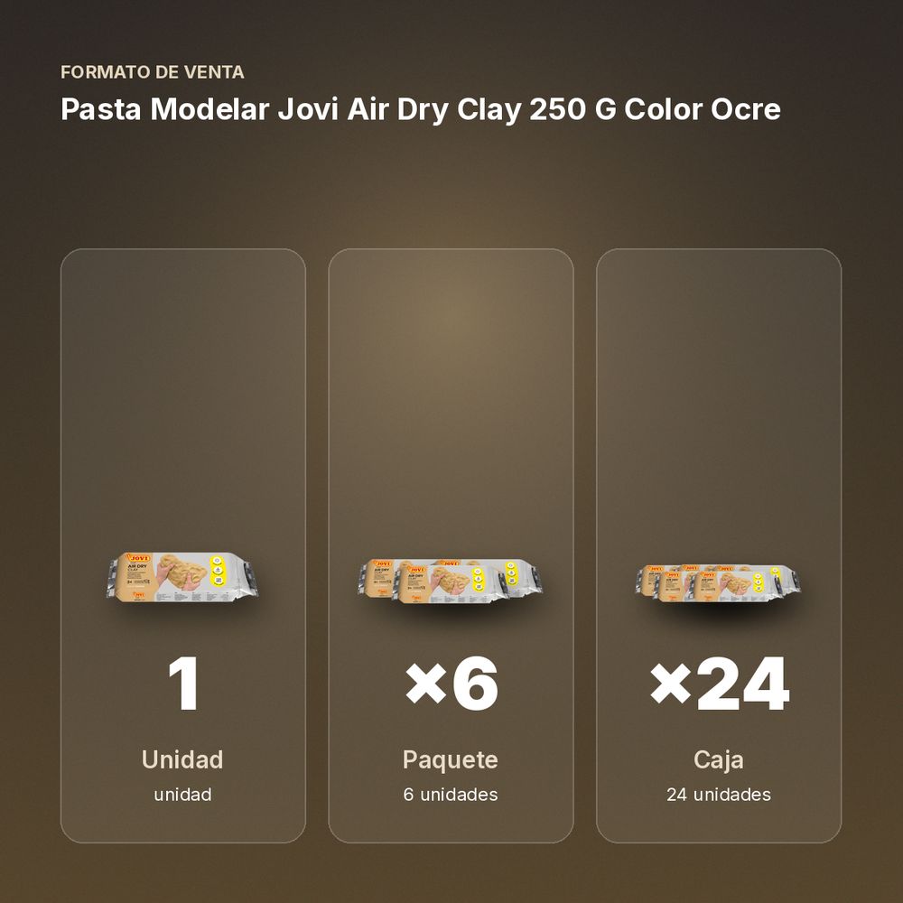PASTA MODELAR JOVI AIR DRY CLAY 250 G COLOR OCRE - formato de venta: paquete de 6, caja de 24