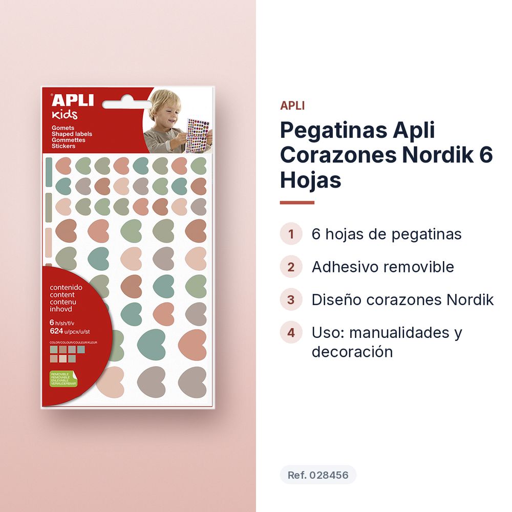 PEGATINAS APLI CORAZONES NORDIK 6 HOJAS - características principales