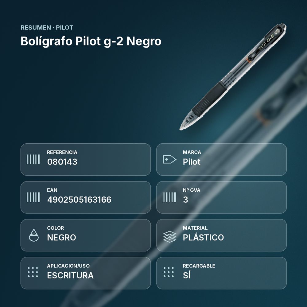 BOLÍGRAFO PILOT G-2 NEGRO - resumen de atributos