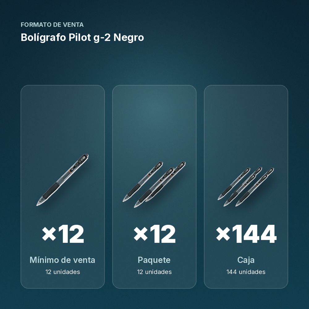 BOLÍGRAFO PILOT G-2 NEGRO - formato de venta: paquete de 12, caja de 144, palé de 864