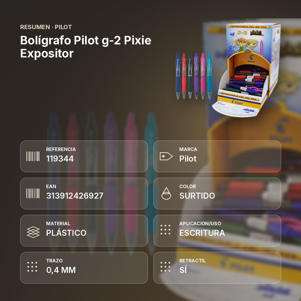 BOLÍGRAFO PILOT G-2 PIXIE EXPOSITOR - resumen de atributos