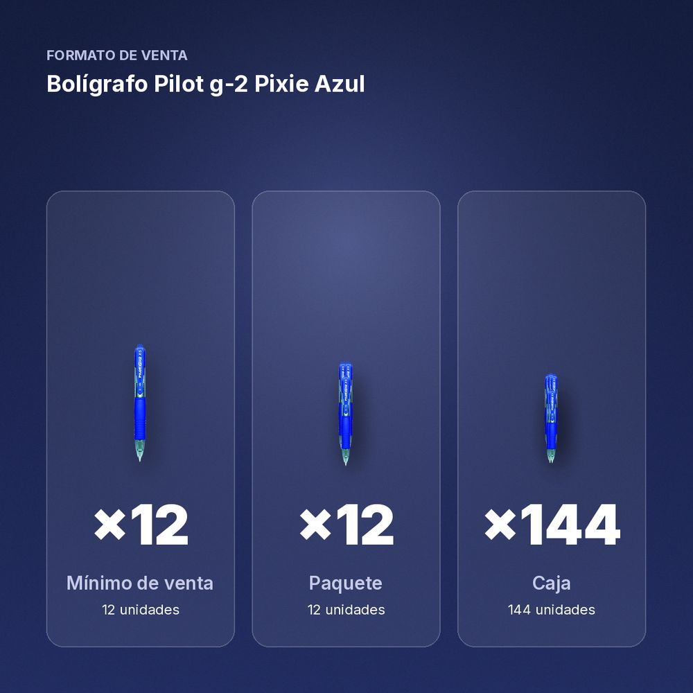BOLÍGRAFO PILOT G-2 PIXIE AZUL - formato de venta: paquete de 12, caja de 144, palé de 864