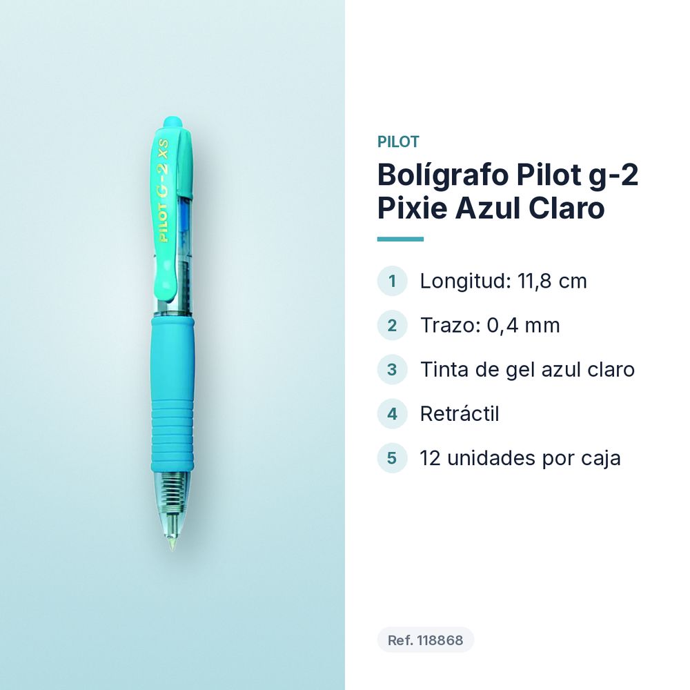 BOLÍGRAFO PILOT G-2 PIXIE AZUL CLARO - características principales