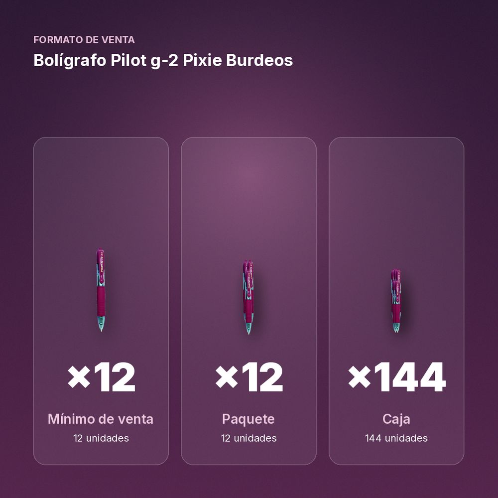 BOLÍGRAFO PILOT G-2 PIXIE BURDEOS - formato de venta: paquete de 12, caja de 144, palé de 864