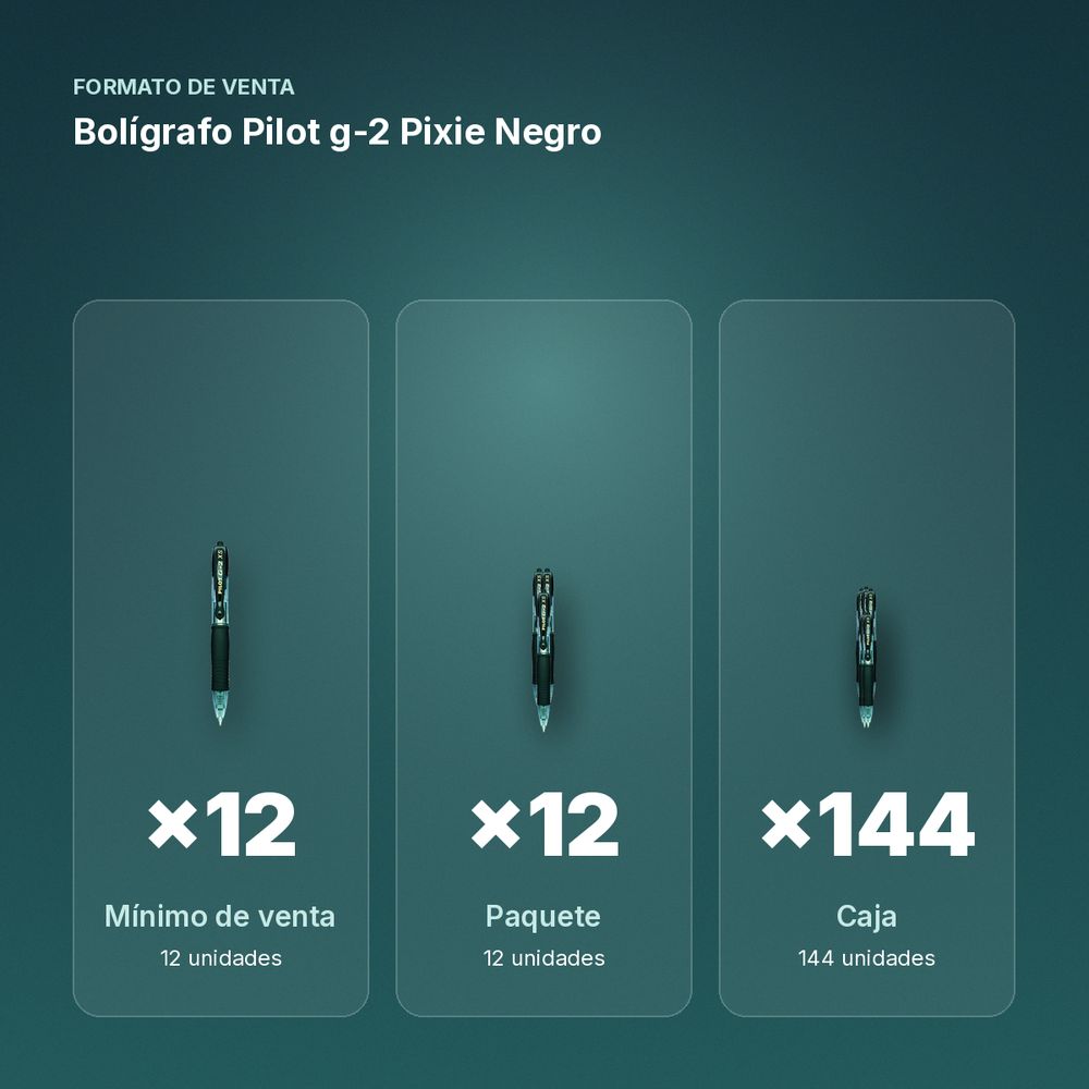 BOLÍGRAFO PILOT G-2 PIXIE NEGRO - formato de venta: paquete de 12, caja de 144, palé de 864