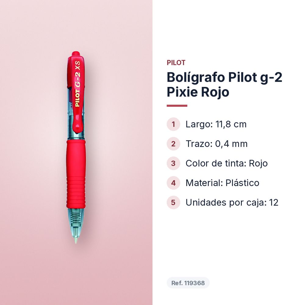 BOLÍGRAFO PILOT G-2 PIXIE ROJO - características principales