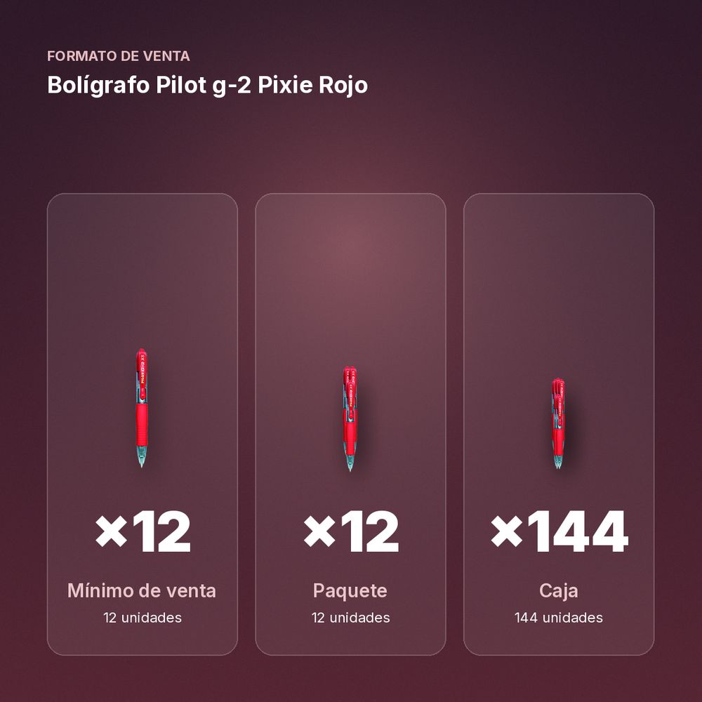 BOLÍGRAFO PILOT G-2 PIXIE ROJO - formato de venta: paquete de 12, caja de 144, palé de 864