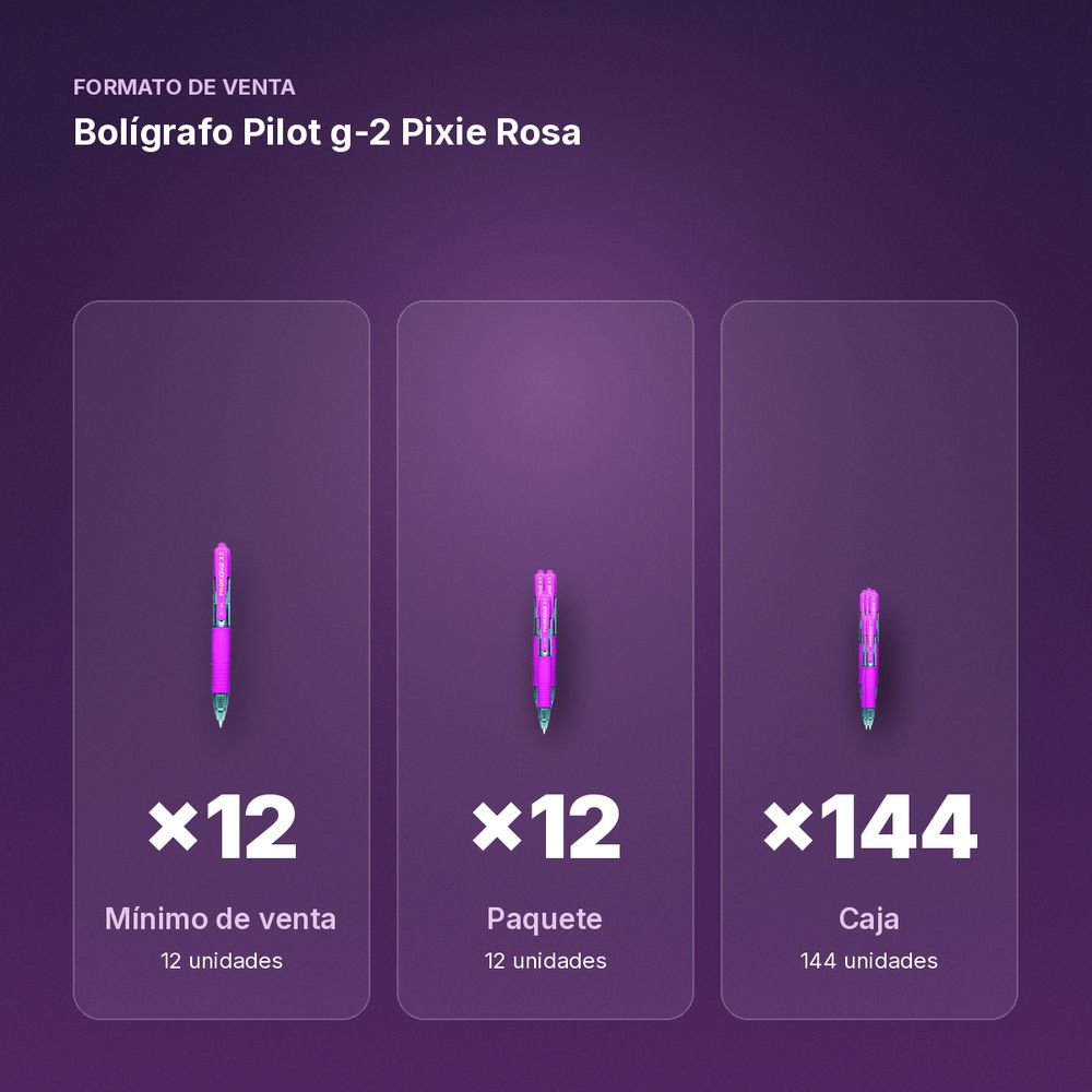 BOLÍGRAFO PILOT G-2 PIXIE ROSA - formato de venta: paquete de 12, caja de 144, palé de 864
