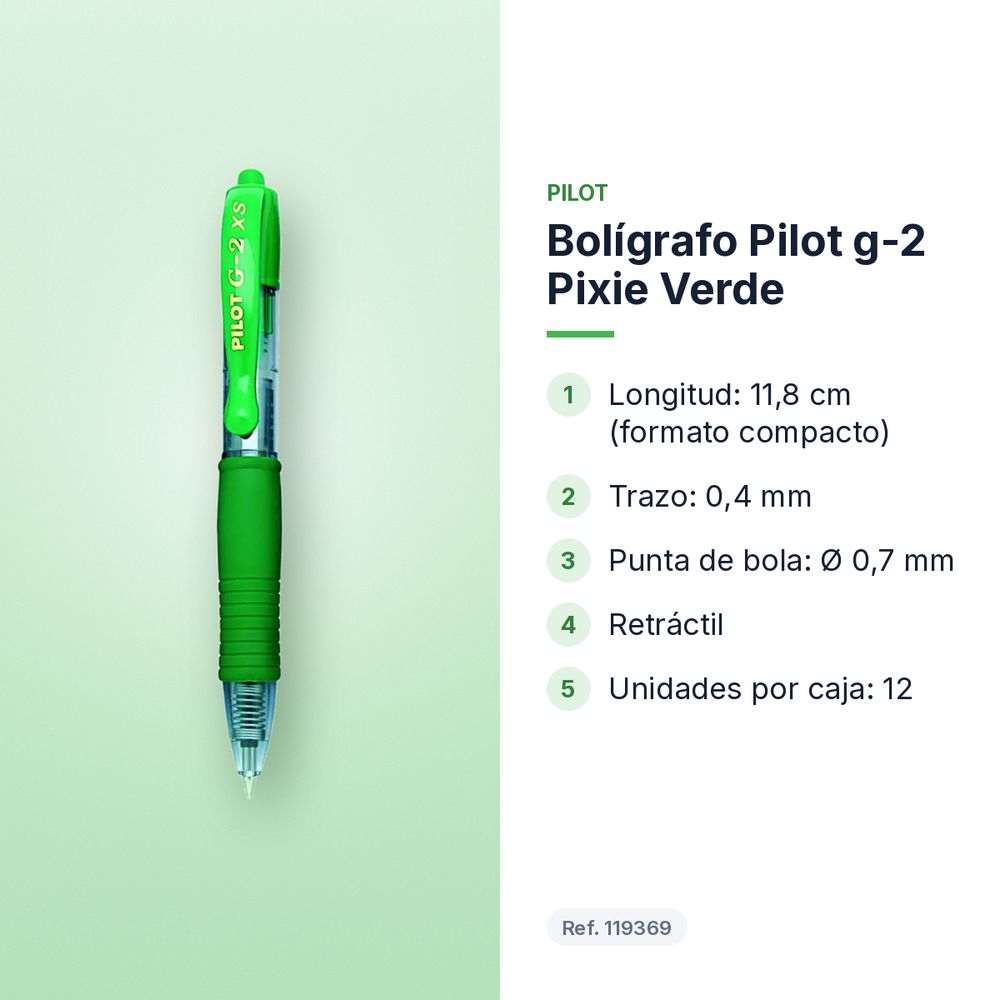 BOLÍGRAFO PILOT G-2 PIXIE VERDE - características principales