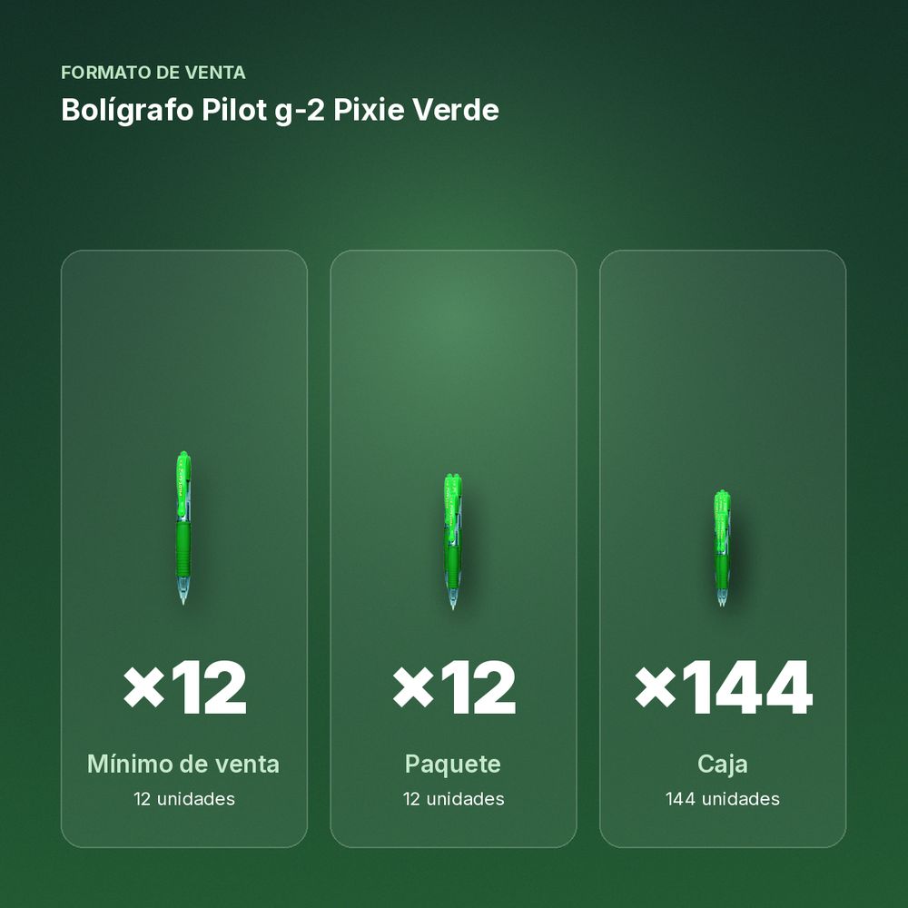 BOLÍGRAFO PILOT G-2 PIXIE VERDE - formato de venta: paquete de 12, caja de 144, palé de 864