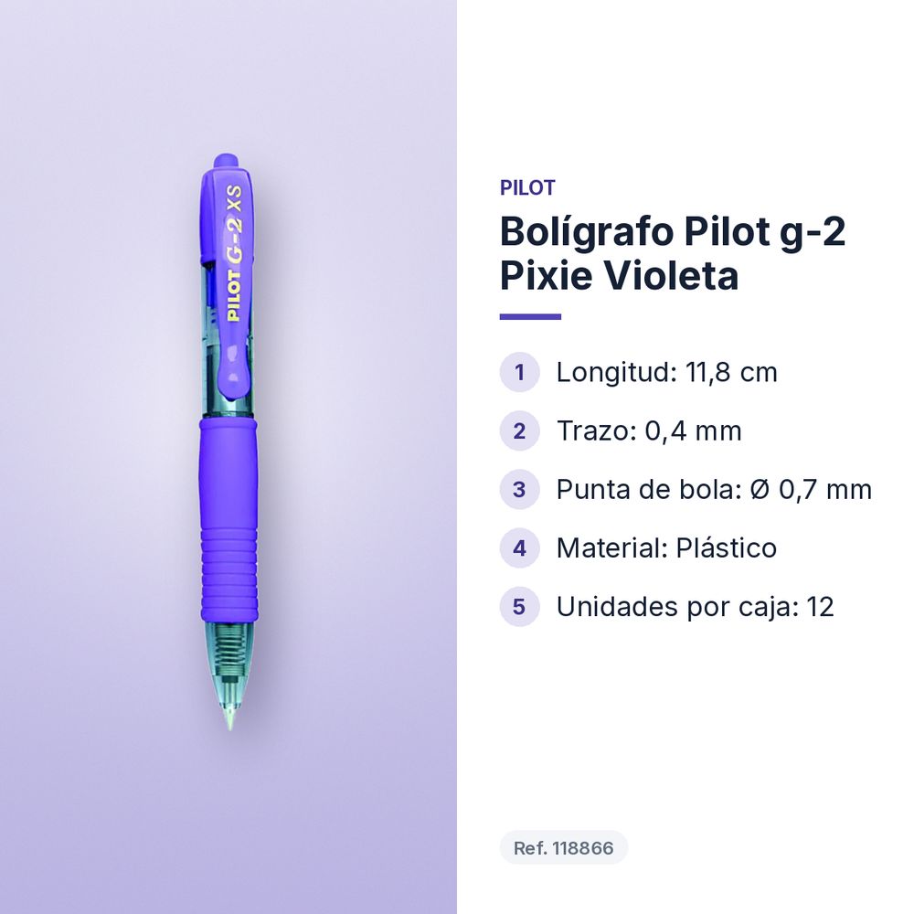 BOLÍGRAFO PILOT G-2 PIXIE VIOLETA  - características principales