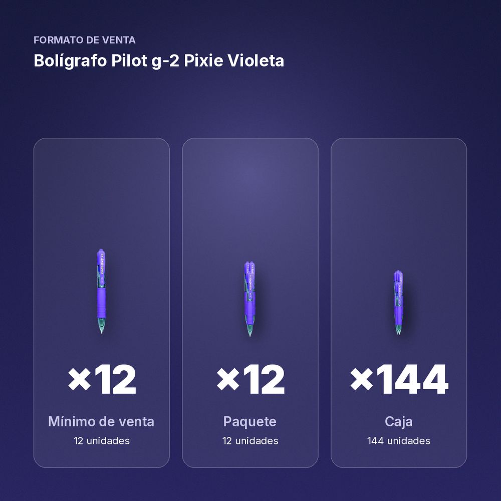 BOLÍGRAFO PILOT G-2 PIXIE VIOLETA  - formato de venta: paquete de 12, caja de 144, palé de 864