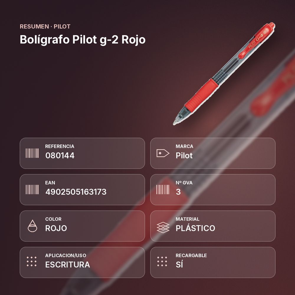 BOLÍGRAFO PILOT G-2 ROJO - resumen de atributos