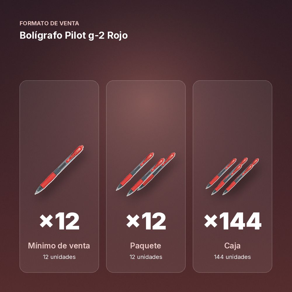 BOLÍGRAFO PILOT G-2 ROJO - formato de venta: paquete de 12, caja de 144, palé de 864