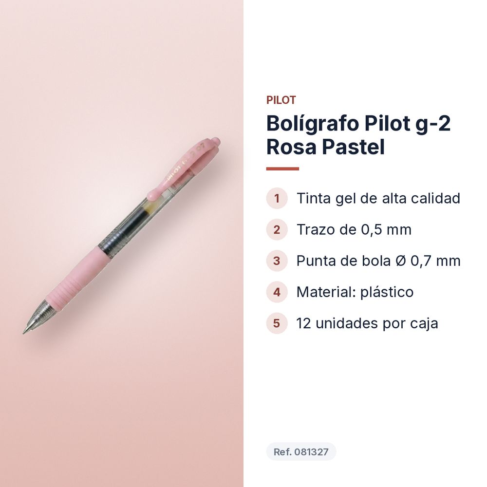 BOLÍGRAFO PILOT G-2 ROSA PASTEL - características principales