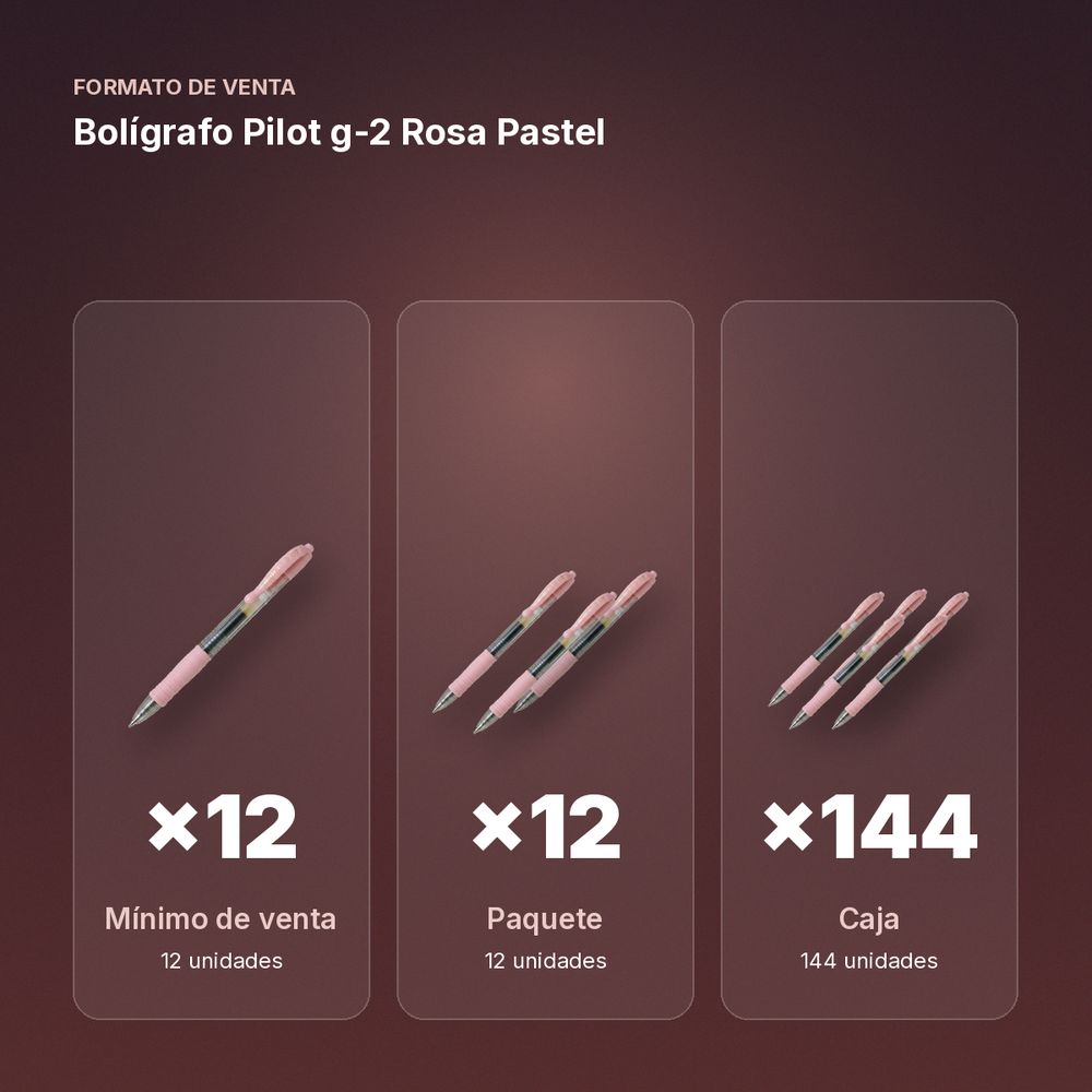 BOLÍGRAFO PILOT G-2 ROSA PASTEL - formato de venta: paquete de 12, caja de 144, palé de 864