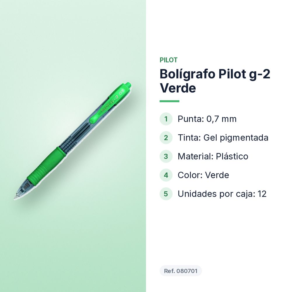 BOLÍGRAFO PILOT G-2 VERDE - características principales