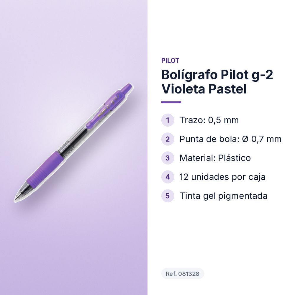 BOLÍGRAFO PILOT G-2 VIOLETA PASTEL - características principales