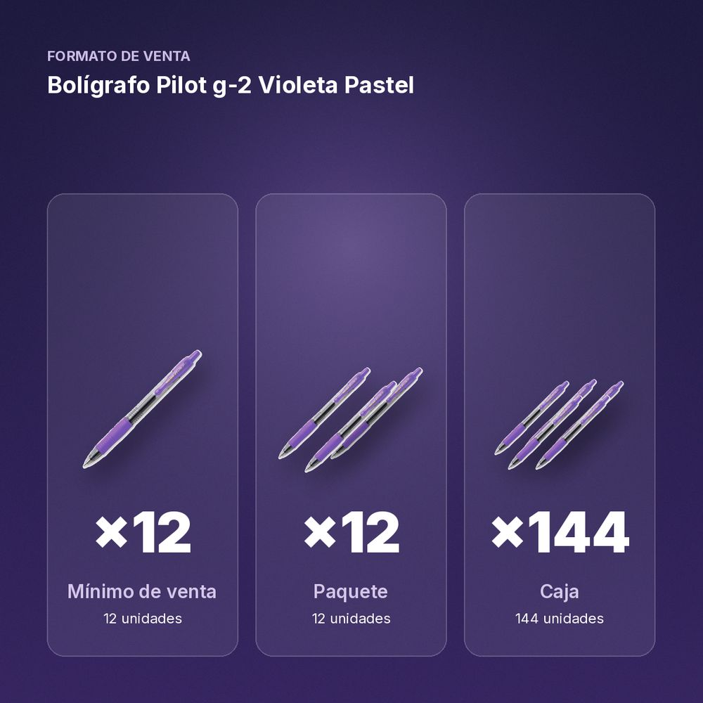 BOLÍGRAFO PILOT G-2 VIOLETA PASTEL - formato de venta: paquete de 12, caja de 144, palé de 864