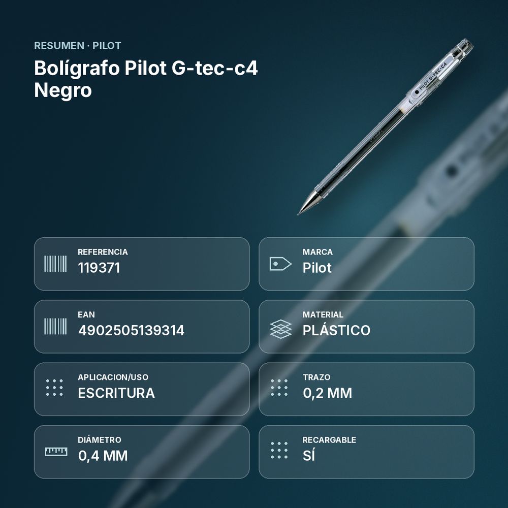 BOLÍGRAFO PILOT G-TEC-C4 NEGRO - resumen de atributos