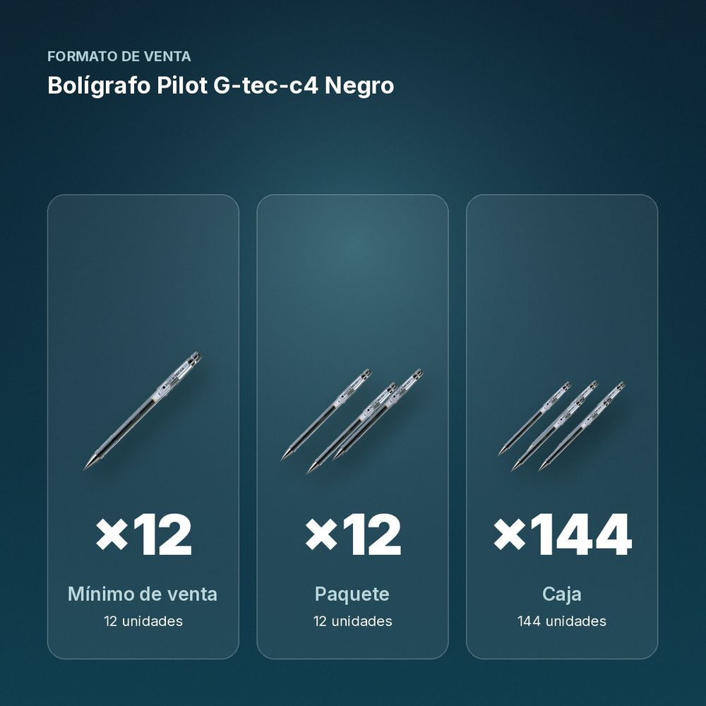 BOLÍGRAFO PILOT G-TEC-C4 NEGRO - formato de venta: paquete de 12, caja de 144