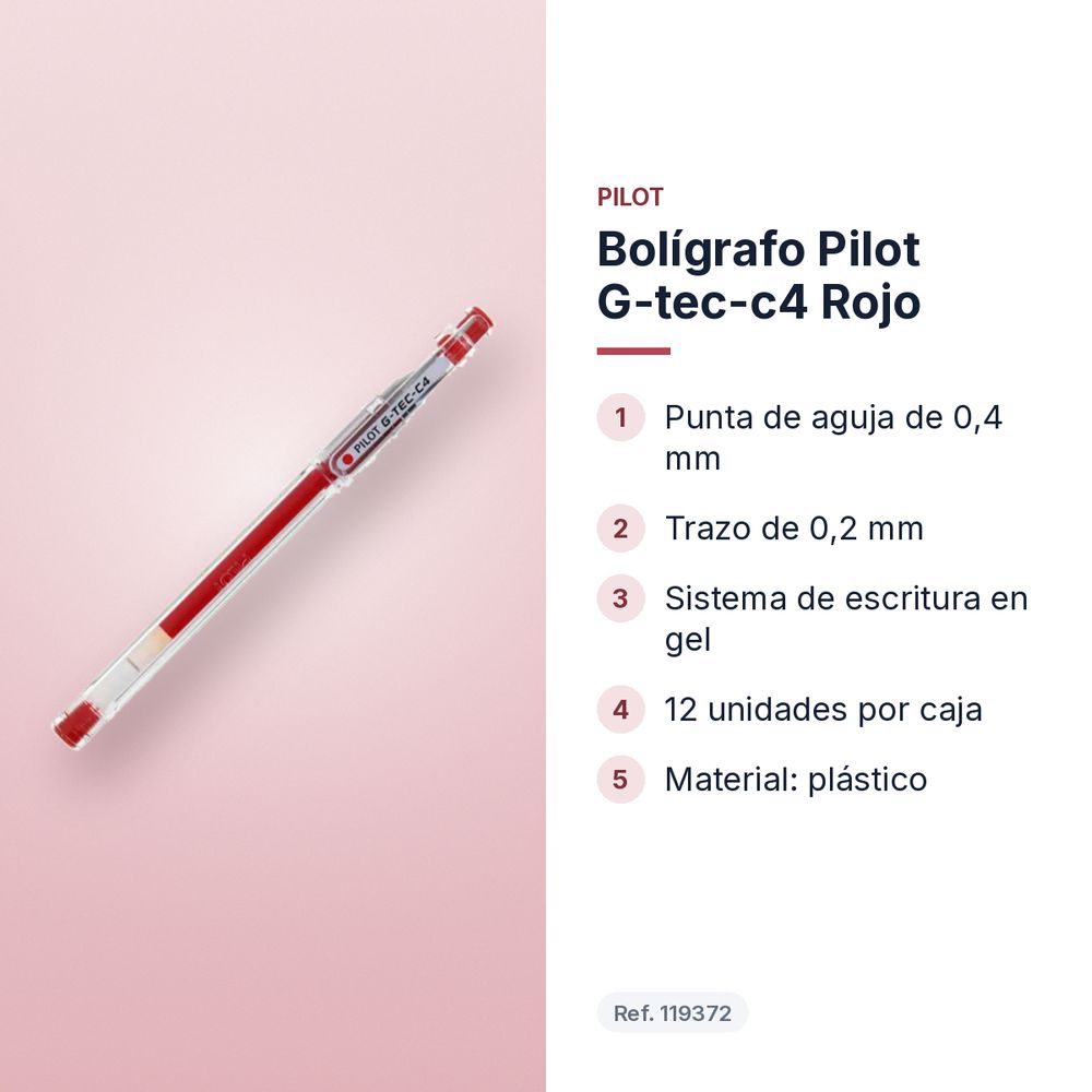 BOLÍGRAFO PILOT G-TEC-C4 ROJO - características principales