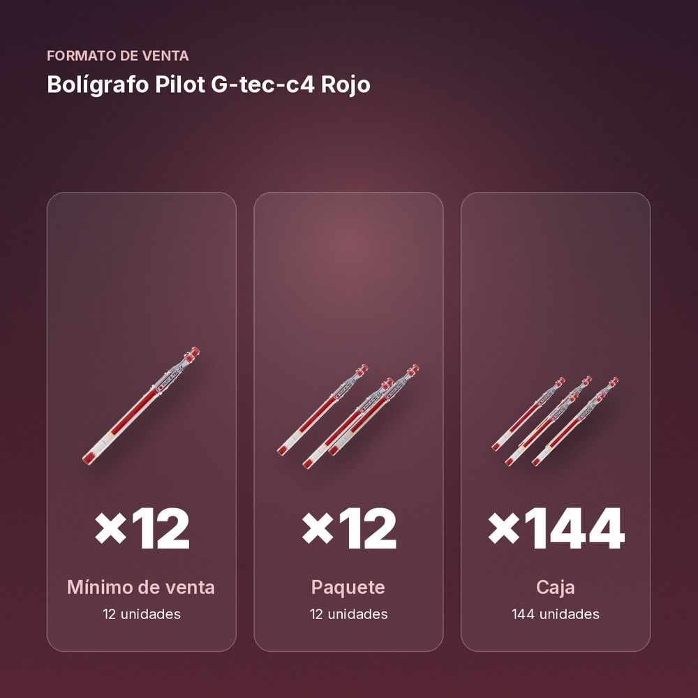 BOLÍGRAFO PILOT G-TEC-C4 ROJO - formato de venta: paquete de 12, caja de 144