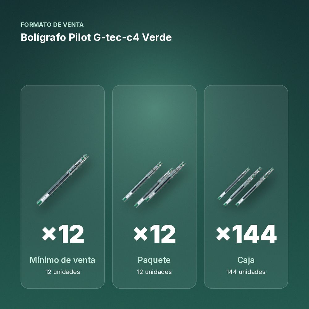 BOLÍGRAFO PILOT G-TEC-C4 VERDE - formato de venta: paquete de 12, caja de 144