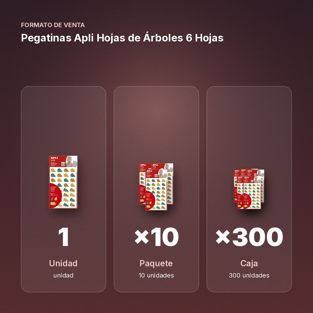 PEGATINAS APLI HOJAS DE ÁRBOLES 6 HOJAS - formato de venta: paquete de 10, caja de 300, palé de 10800