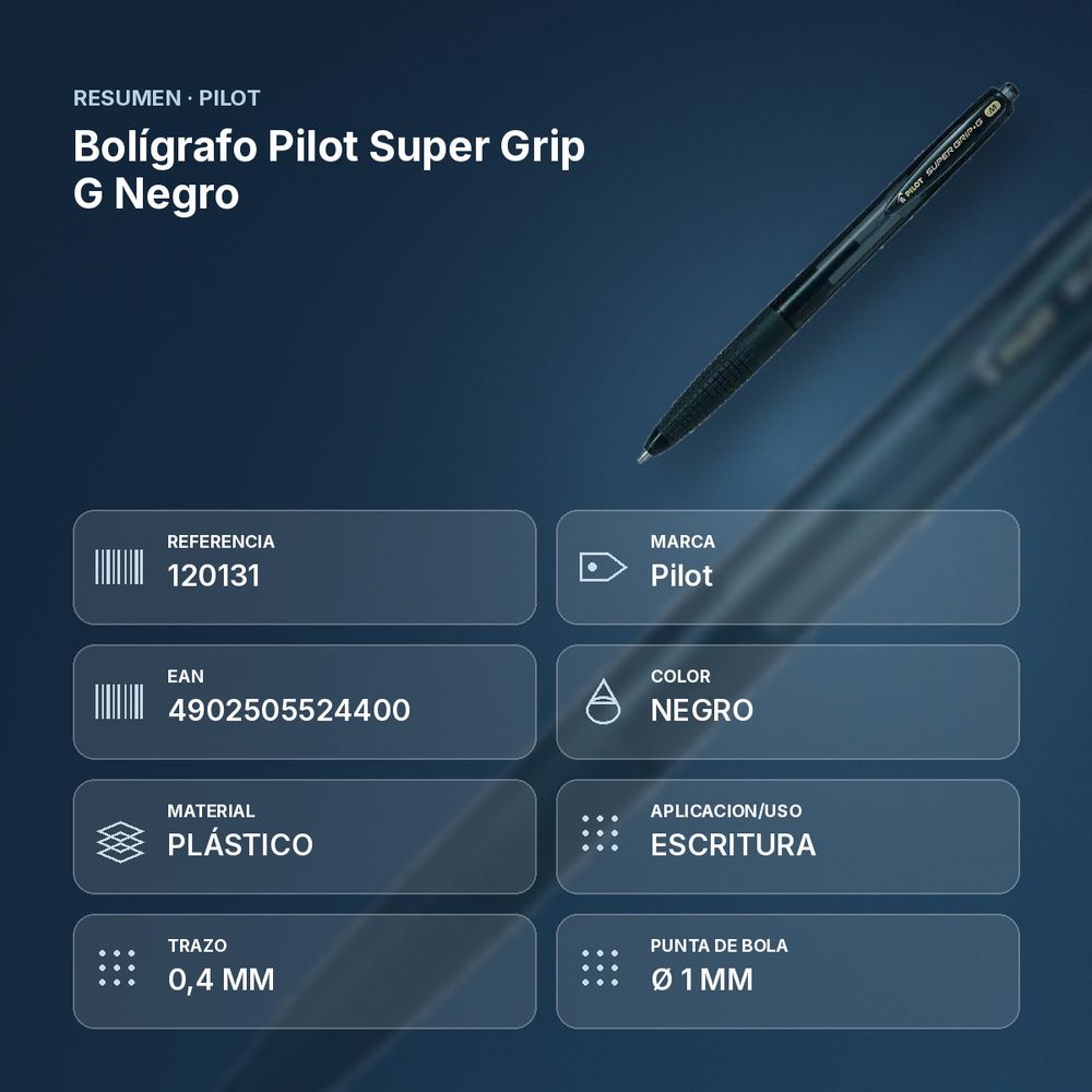 BOLÍGRAFO PILOT SUPER GRIP G NEGRO - resumen de atributos