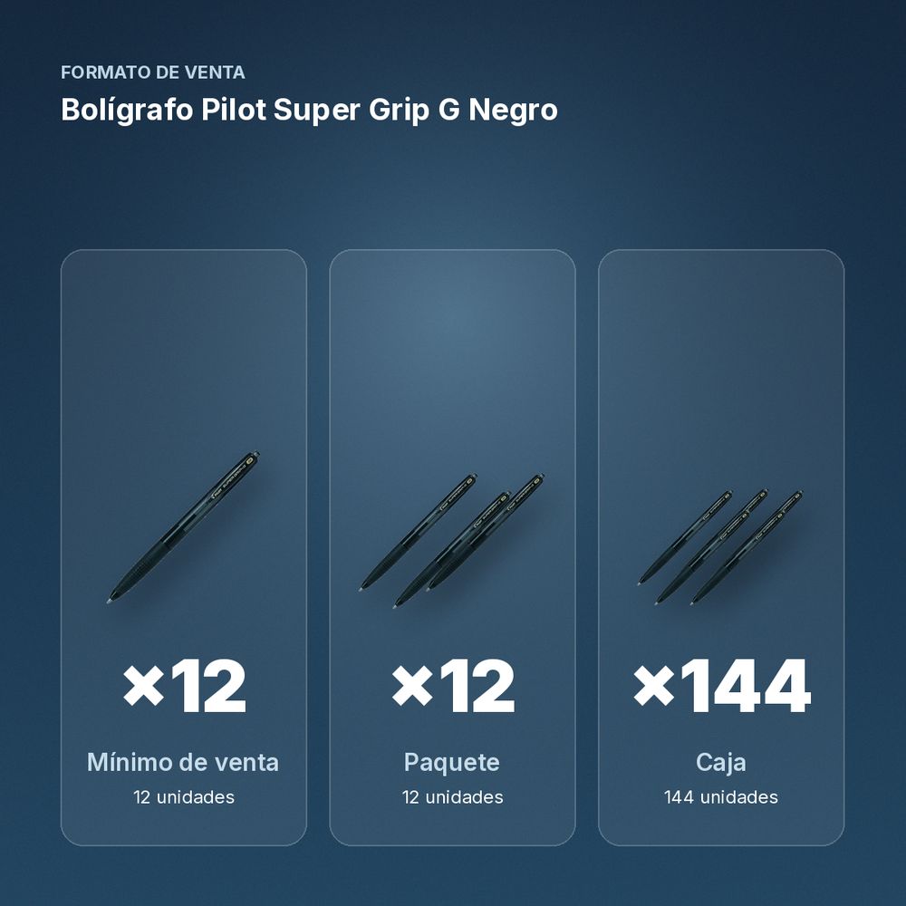 BOLÍGRAFO PILOT SUPER GRIP G NEGRO - formato de venta: paquete de 12, caja de 144
