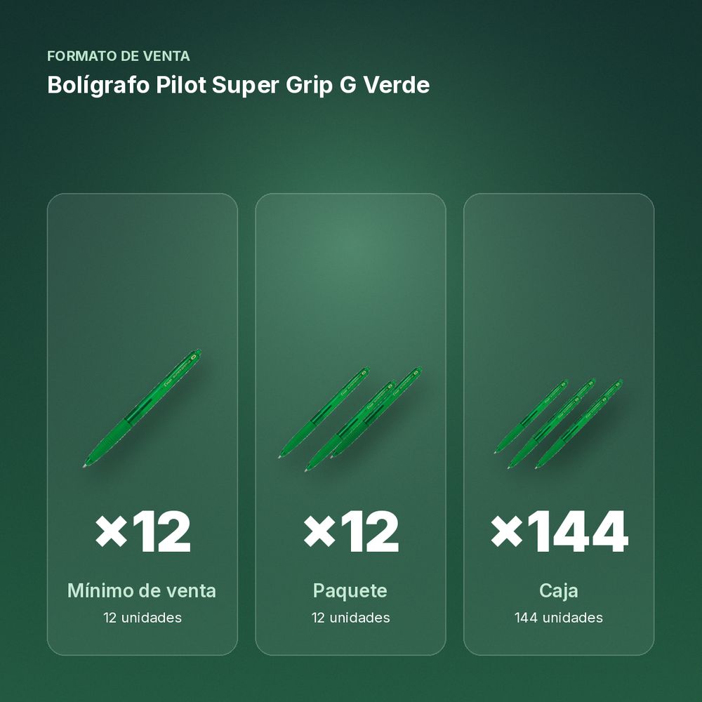 BOLÍGRAFO PILOT SUPER GRIP G VERDE  - formato de venta: paquete de 12, caja de 144