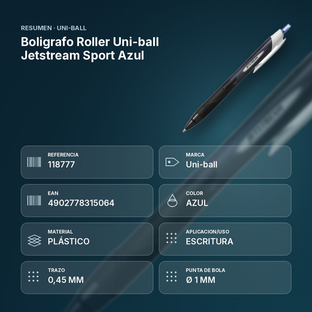 BOLIGRAFO ROLLER UNI-BALL JETSTREAM SPORT AZUL - resumen de atributos