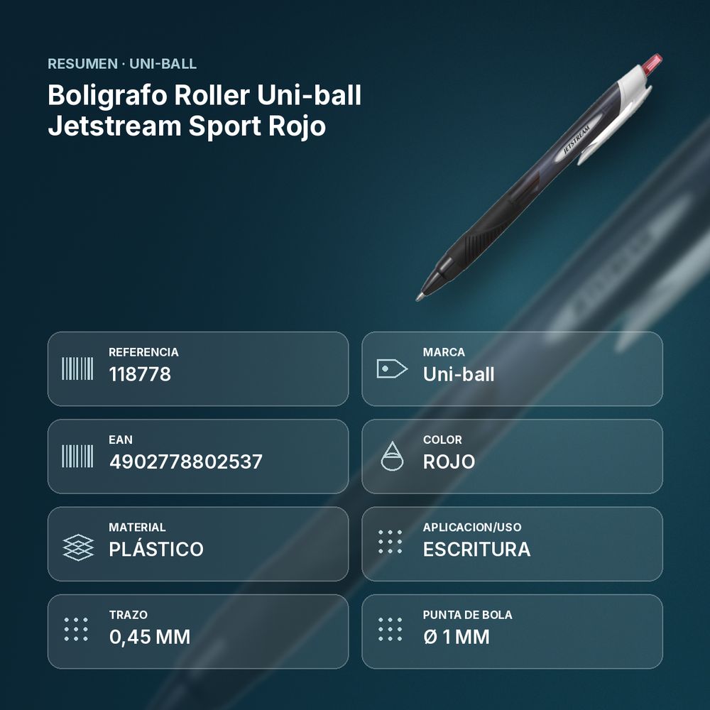 BOLIGRAFO ROLLER UNI-BALL JETSTREAM SPORT ROJO - resumen de atributos