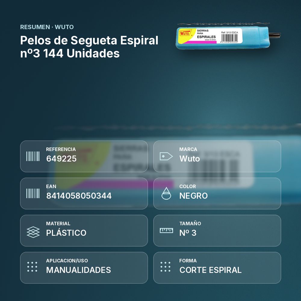 PELOS DE SEGUETA ESPIRAL Nº3 144 UNIDADES - resumen de atributos