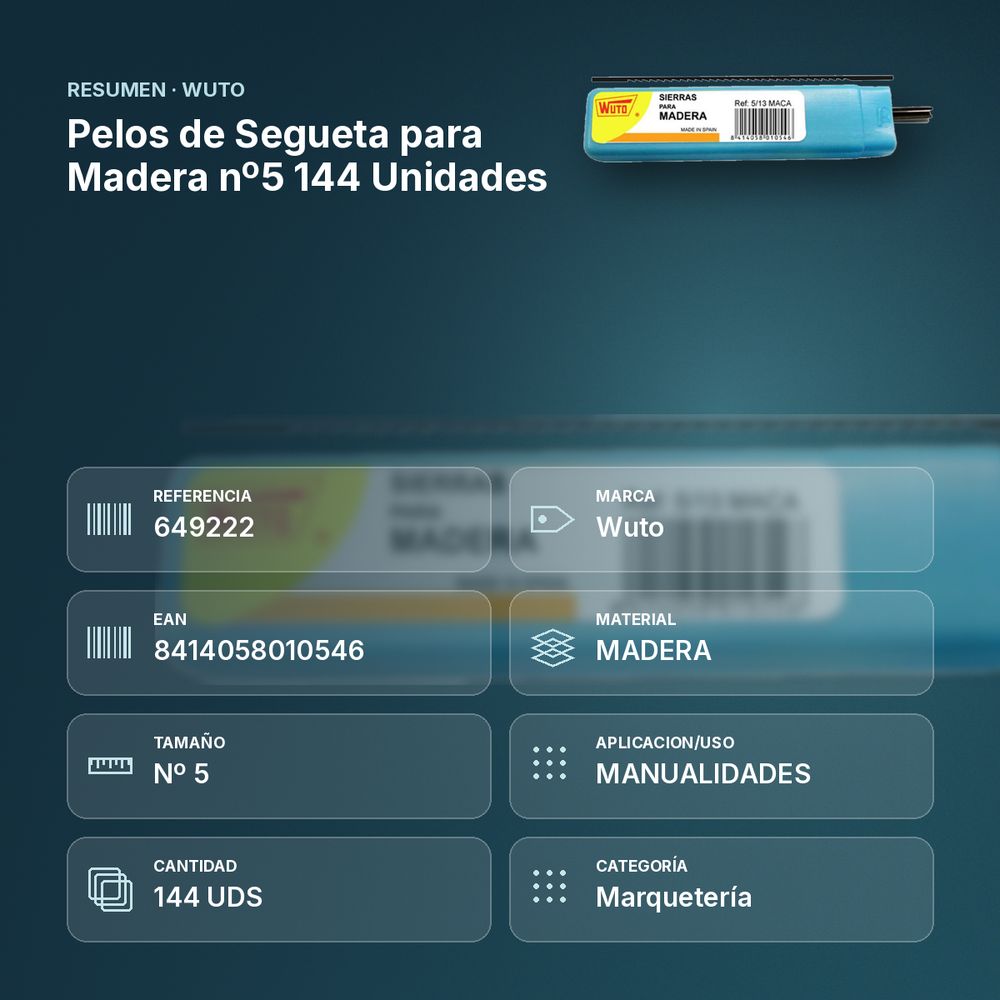 PELOS DE SEGUETA PARA MADERA Nº5 144 UNIDADES - resumen de atributos