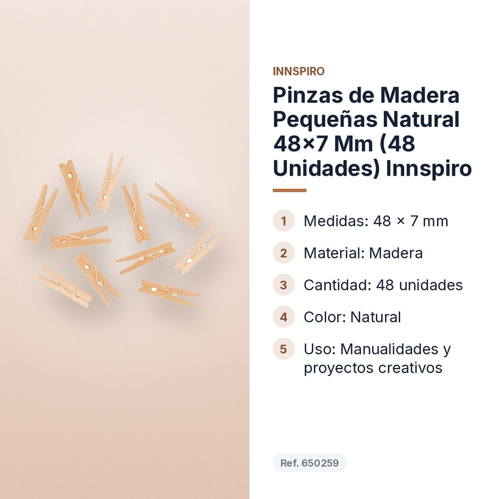PINZAS DE MADERA PEQUEÑAS NATURAL 48X7 MM (48 UNIDADES) INNSPIRO - características principales