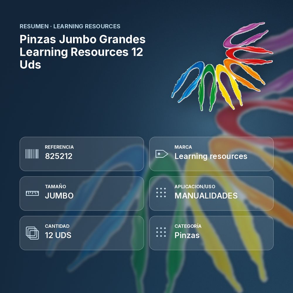 PINZAS JUMBO GRANDES LEARNING RESOURCES 12 UDS - resumen de atributos
