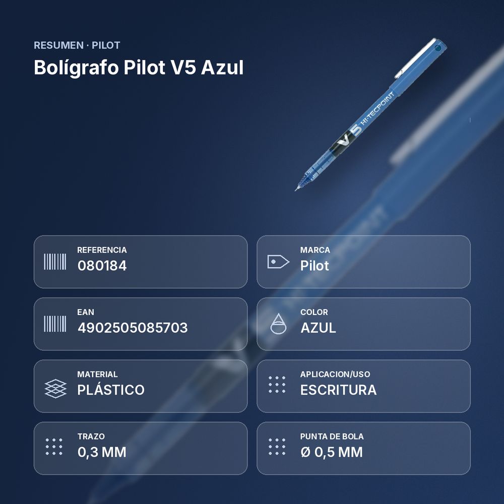 BOLÍGRAFO PILOT V5 AZUL  - resumen de atributos