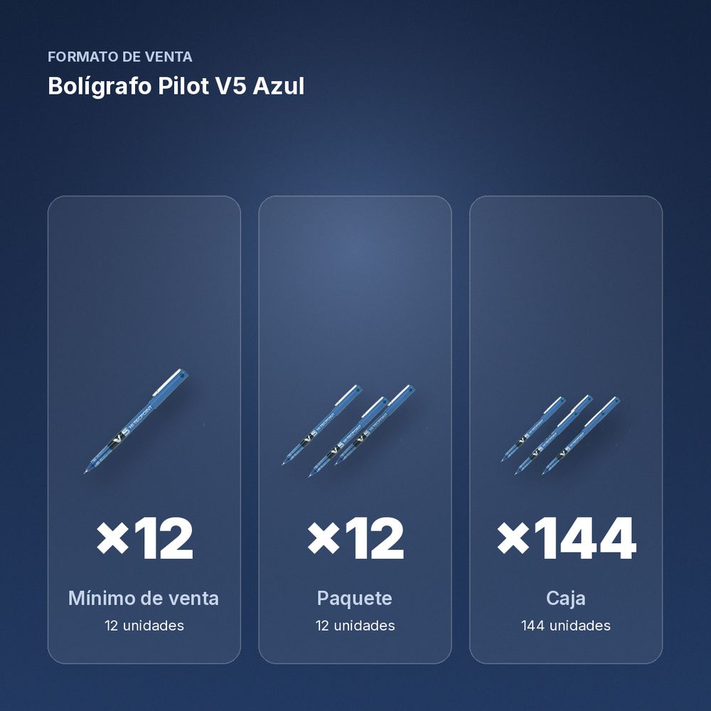 BOLÍGRAFO PILOT V5 AZUL  - formato de venta: paquete de 12, caja de 144