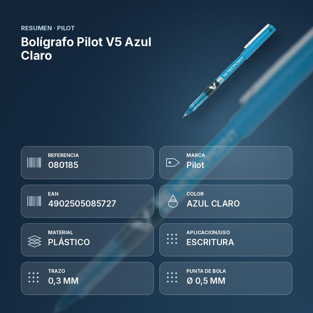 BOLÍGRAFO PILOT V5 AZUL CLARO - resumen de atributos