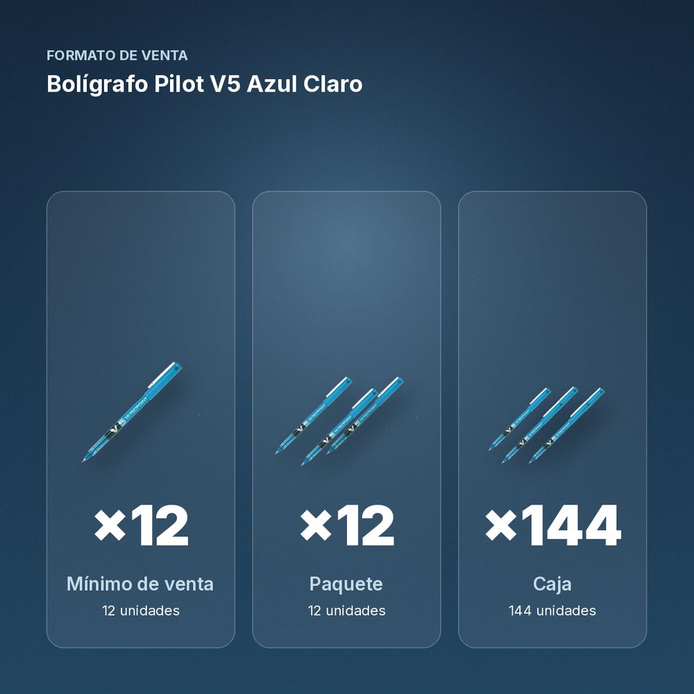 BOLÍGRAFO PILOT V5 AZUL CLARO - formato de venta: paquete de 12, caja de 144