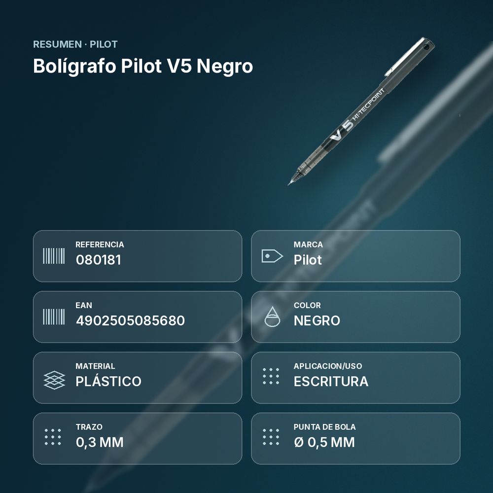 BOLÍGRAFO PILOT V5 NEGRO  - resumen de atributos