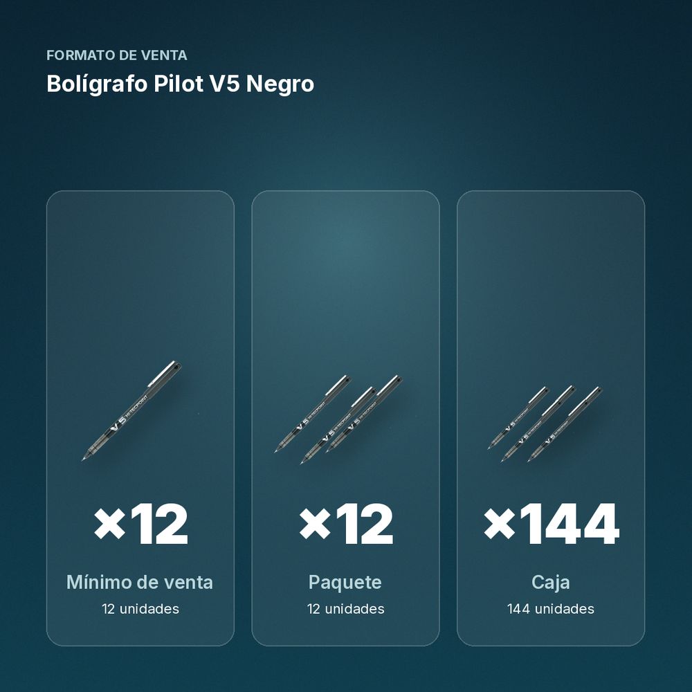 BOLÍGRAFO PILOT V5 NEGRO  - formato de venta: paquete de 12, caja de 144