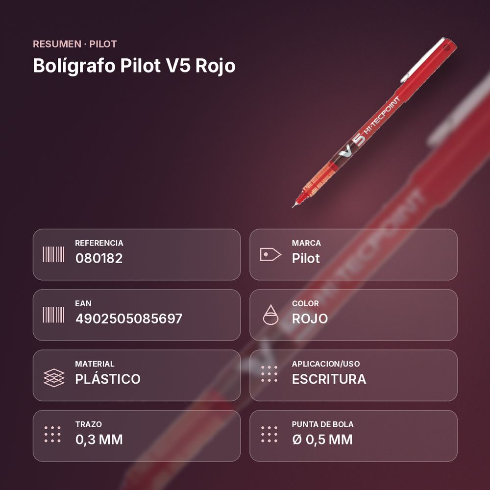 BOLÍGRAFO PILOT V5 ROJO  - resumen de atributos