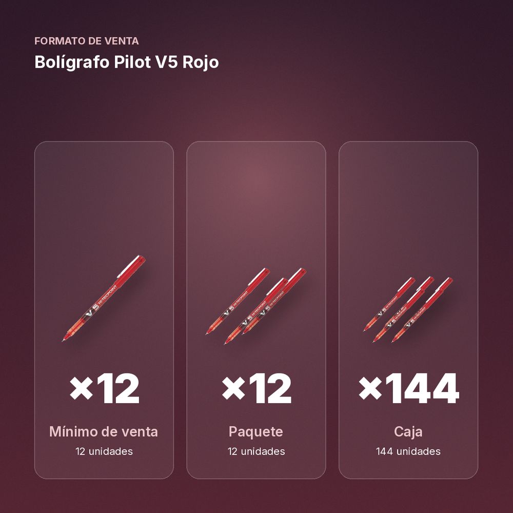BOLÍGRAFO PILOT V5 ROJO  - formato de venta: paquete de 12, caja de 144