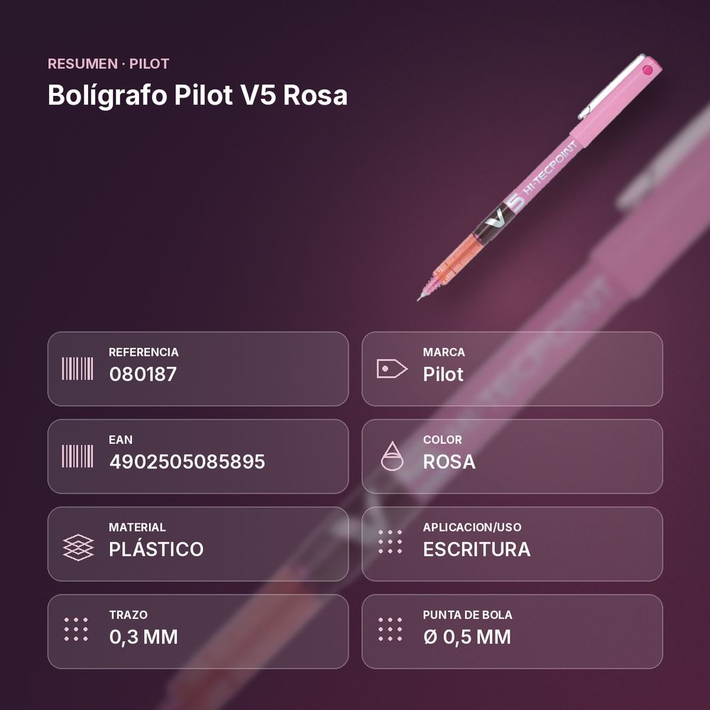 BOLÍGRAFO PILOT V5 ROSA  - resumen de atributos