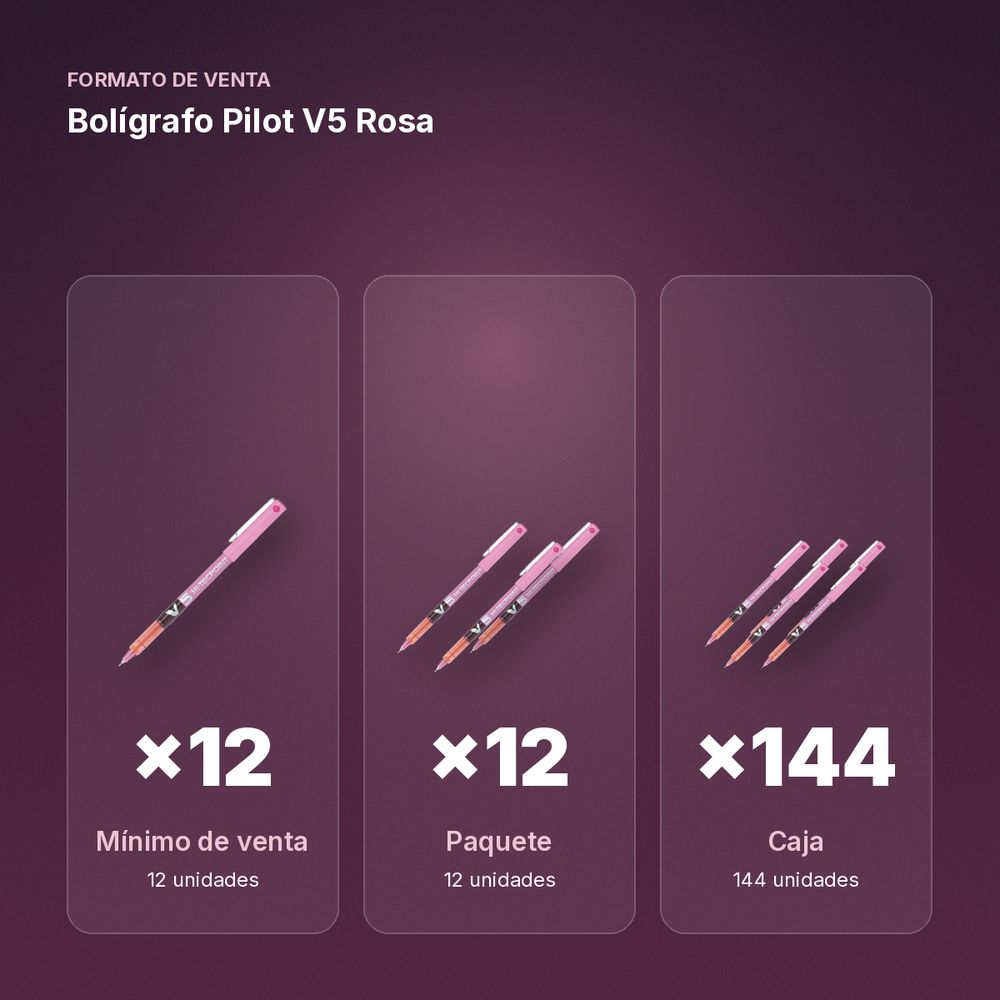 BOLÍGRAFO PILOT V5 ROSA  - formato de venta: paquete de 12, caja de 144