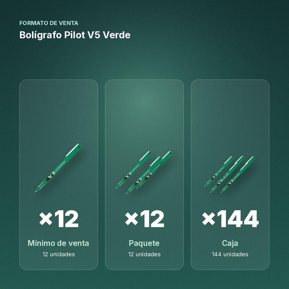 BOLÍGRAFO PILOT V5 VERDE - formato de venta: paquete de 12, caja de 144