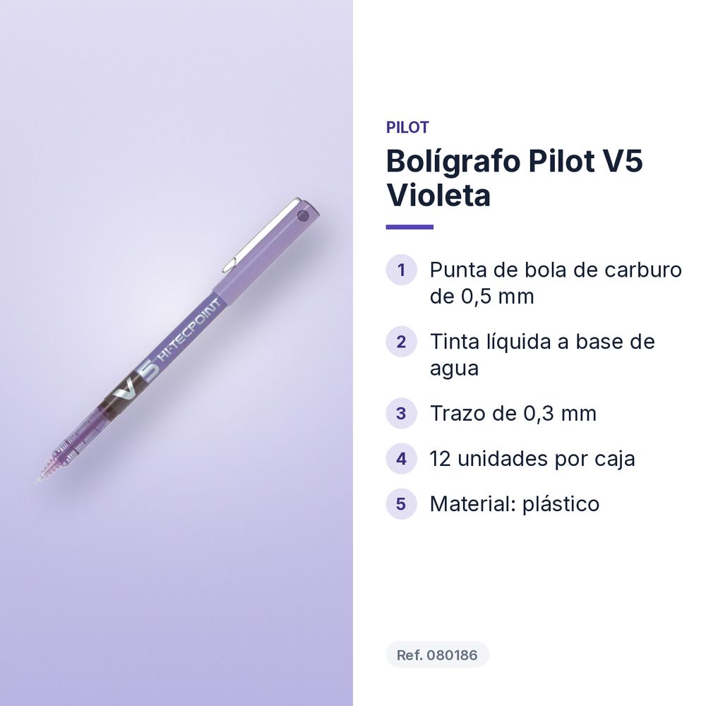 BOLÍGRAFO PILOT V5 VIOLETA - características principales